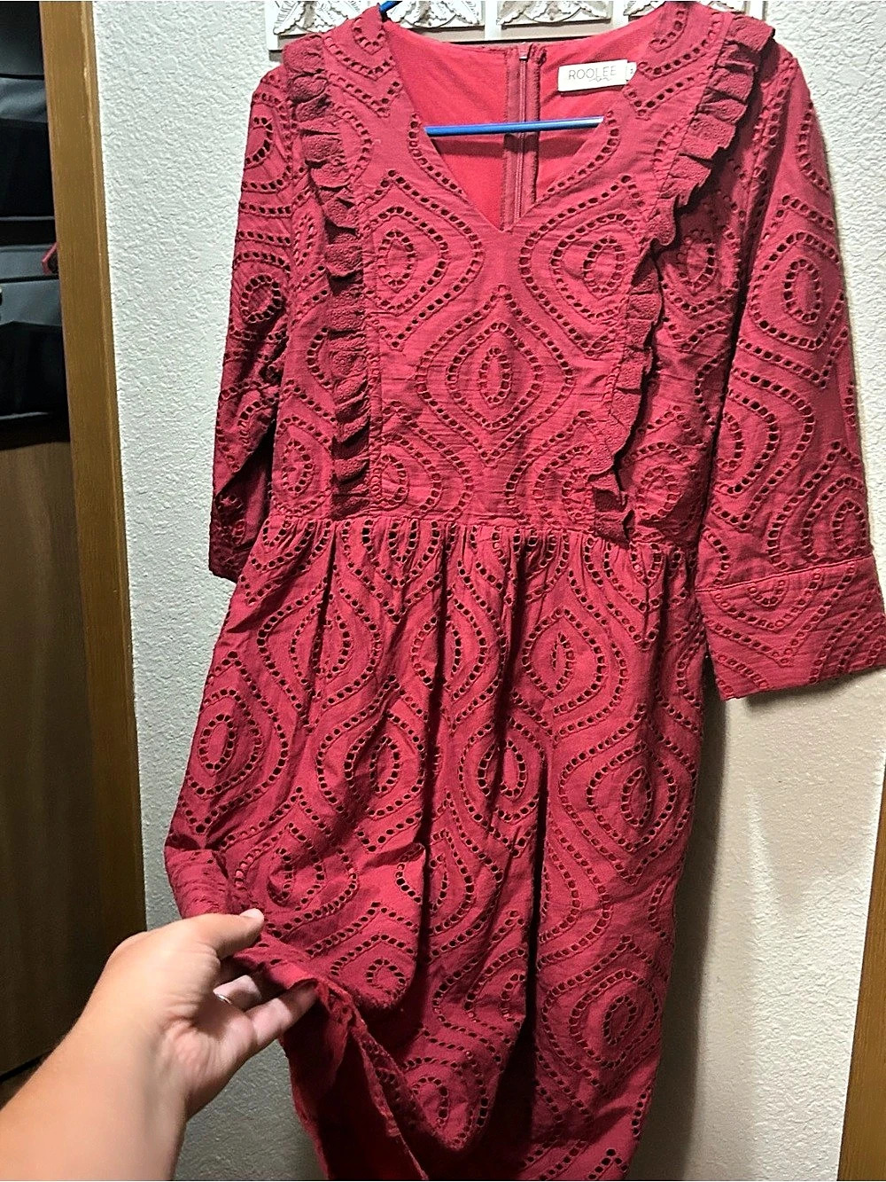Roolee Roolee Mom Red Eyelet Ruffle Dress, Red, Medium - Picture 2 of 12